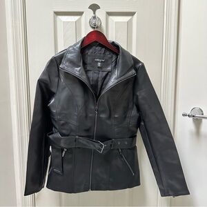 Kenneth Cole Women's Belted Faux Leather Black Jacket Size Medium